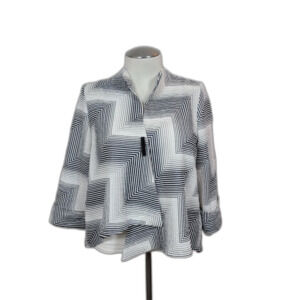 IC By Connie K Jacket Top Women L Striped Asymmetrical Blazer One Button Flare